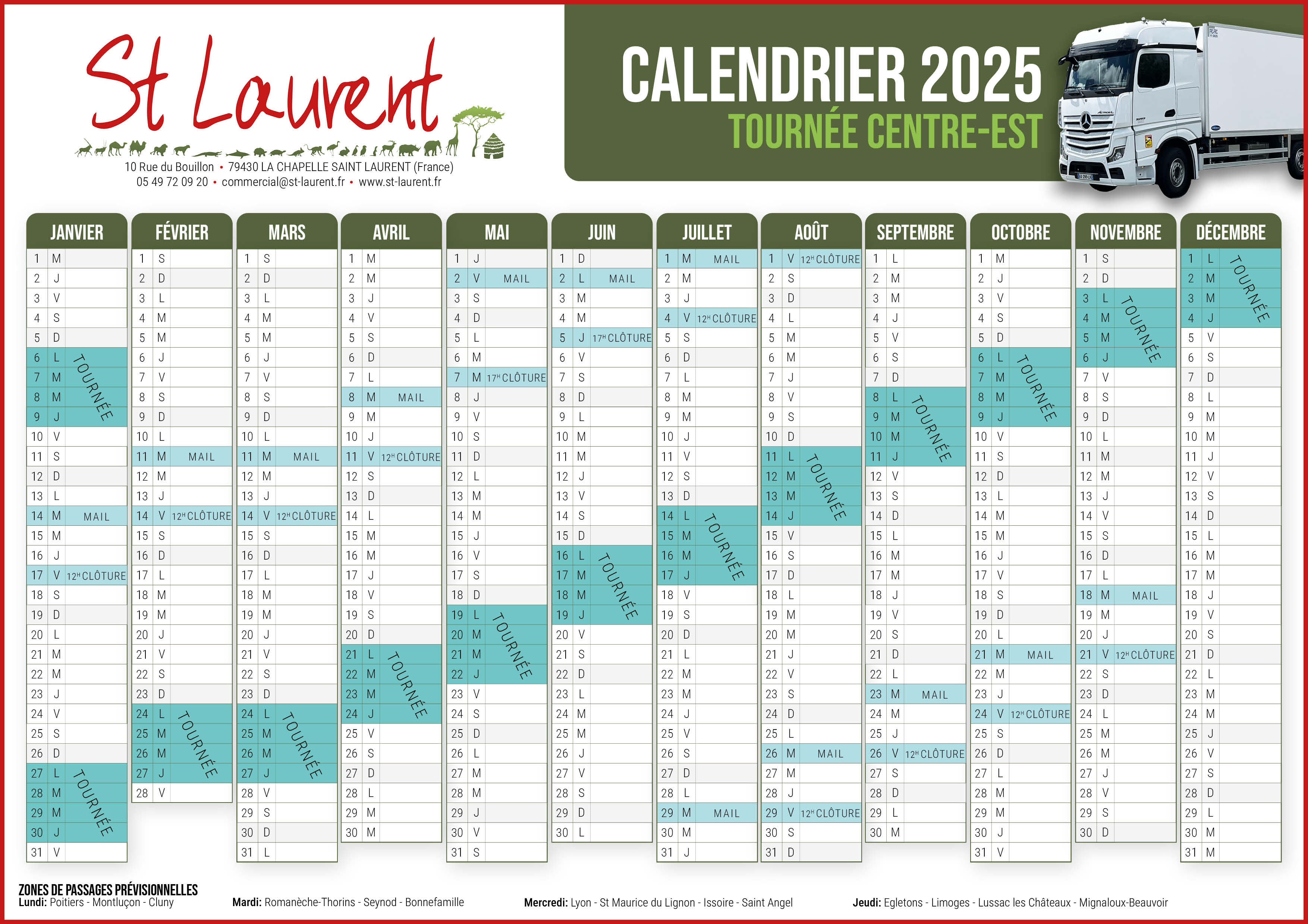 Calendrier tournée Centre-Est 2025